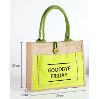 Hello Weekend Letter Print Top Handle Shopping Gift Tote Bag - green