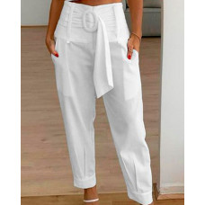 High Waist Belted Pocket Design Pants - white