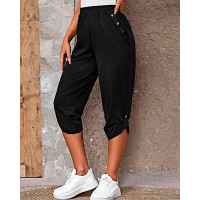 High Waist Buttoned Pocket Design Pants - black