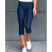 High Waist Capris Skinny Pants - dark blue