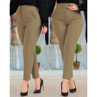 High Waist Cropped Work Pants - brown