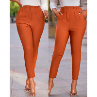 High Waist Cropped Work Pants - khaki