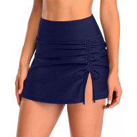 High Waist Drawstring Slit Bikini Bottom Swim Skorts - purplish blue