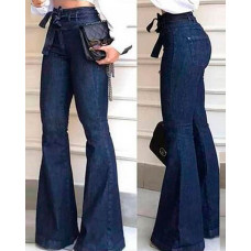 High Waist Flared Leg Jeans - dark blue