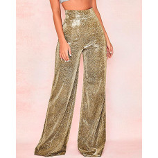 High Waist Glitter Wide Leg Pants - gold