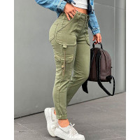 High Waist Pocket Design Cargo Pants - Army green