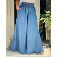 High Waist Pocket Design Maxi Skirt - blue