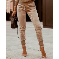 High Waist Pocket Design Pants - khaki