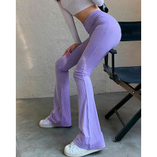 High Waist Ruched Skinny Bootcut Pants - purple