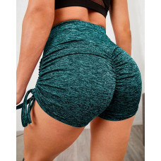 High Waist Scrunch Butt Drawstring Active Shorts - green