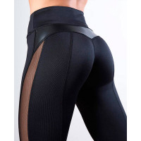 High Waist Sheer Mesh Tummy Control Butt Lift Sporty Leggings - black