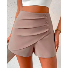 High Waist Side Button Ruched Shorts - Apricot