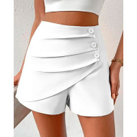 High Waist Side Button Ruched Shorts - white