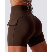 High Waist Side Pocket Quick Dry Active Shorts - coffee