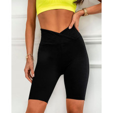 High Waist Skinny Active Shorts - black