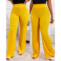 High Waist Straight Leg Pants - yellow