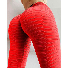 High Waist Textured Scrunch Butt Lift Yoga Pants - red