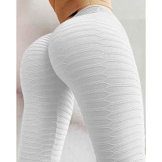 High Waist Textured Scrunch Butt Lift Yoga Pants - white