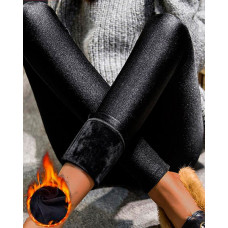 High Waist Thermal Warm Fleece Lined Leggings - black