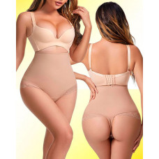 High Waist Tummy Control Lace Trim Shapewear Panty - nude