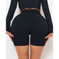 High Waist Tummy Control Scrunch Butt Active Shorts - black