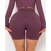 High Waist Tummy Control Scrunch Butt Active Shorts - purple