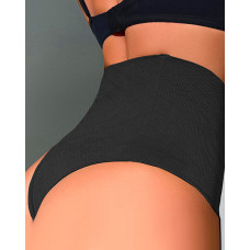 High Waist Tummy Control Shapewear Thong Panty - black