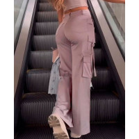 High Waist Wide Leg Cargo Pants - coffee