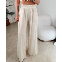 High Waist Wide Leg Flared Pants - beige