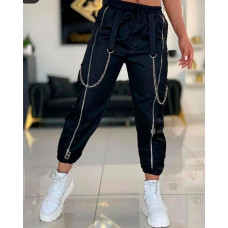 High Waist Zipper Design Pants - black