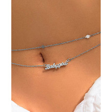 Hip Hop Letter Pattern Layered Waist Chain - silver