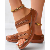 Hollow Argyle Embroidery Wedge Sandals - brown