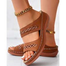 Hollow Argyle Embroidery Wedge Sandals - brown