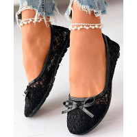 Hollow Embroidery Bowknot Front Work Loafers - black