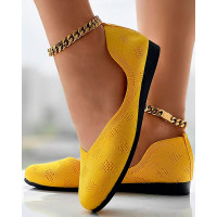 Hollow Out Breathable Knit Loafers - yellow