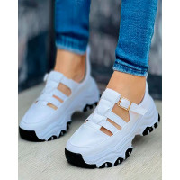 Hollow Out Buckled Breathable Sneakers - white