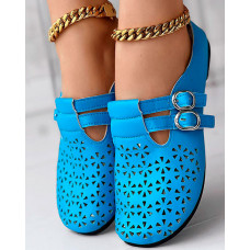 Hollow Out Buckled Slippers Summer Sandals - blue