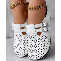 Hollow Out Buckled Slippers Summer Sandals - white