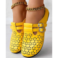 Hollow Out Buckled Slippers Summer Sandals - yellow