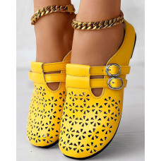 Hollow Out Buckled Slippers Summer Sandals - yellow