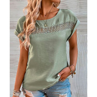 Hollow Out Cap Sleeve Top - green