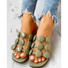 Hollow Out Chunky Heeled Sandals - green