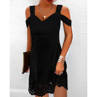 Hollow Out Cold Shoulder Casual Dress - black