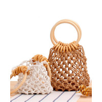 Hollow Out Crochet Braided Beach Handbag - khaki