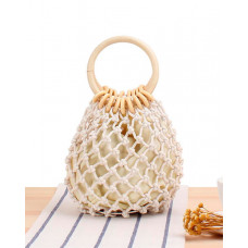 Hollow Out Crochet Braided Beach Handbag - white