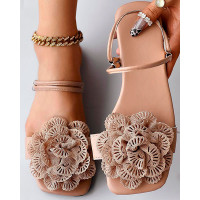 Hollow Out Floral Pattern Summer Sandals - Apricot