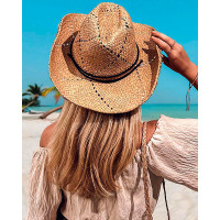 Hollow Out Folding Straw Hat - khaki