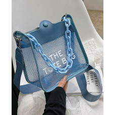 Hollow Out Handbag Large Capacity Tote Bag - blue