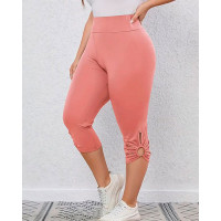 Hollow Out High Waist Capris Leggings - pink