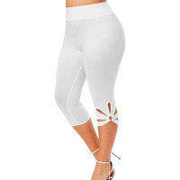 Hollow Out High Waist Capris Leggings - white